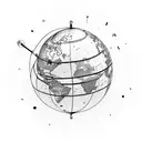 A globe with musical staff lines wrapping around it, representing the harmony of life tattoo design idea