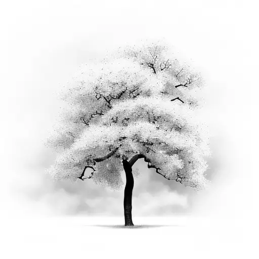A majestic autumn tree with leaves blowing in the wind, symbolizing freedom tattoo design idea