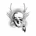 Combine a skull and a bird in a surrealistic style tattoo design idea