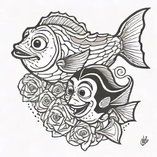 dory hugging bacon tattoo design idea