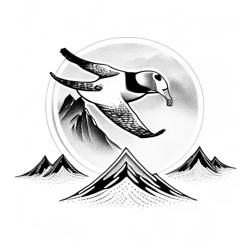 Albatross flying above a mountain tattoo design idea