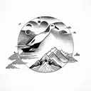 Albatross above a mountain in the sun tattoo design idea