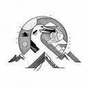 Albatross above a mountain in the sun tattoo design idea