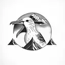 Albatross above a mountain in the sun tattoo design idea