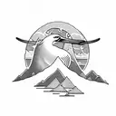 Albatross above a mountain in the sun tattoo design idea
