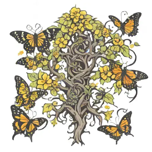 posion tree and butterflys souronding a warriors tattoo design idea