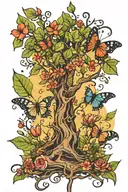 poison tree with butterfly flys tattoo design idea