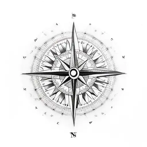 compass moon and daisy tattoo design idea