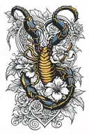 scorpion heart flowers tattoo design idea