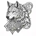 wolf anime viking with metatron cube tattoo design idea