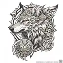 wolf anime viking with metatron cube tattoo design idea