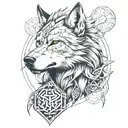 wolf anime viking with metatron cube tattoo design idea