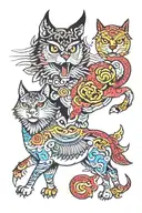 A traditional Japanese color tattoo having Owl, Wolf, cat, dog, horse, and bull. tattoo design idea