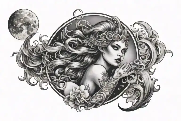 Selene moon goddess sexy fit tattoo design idea
