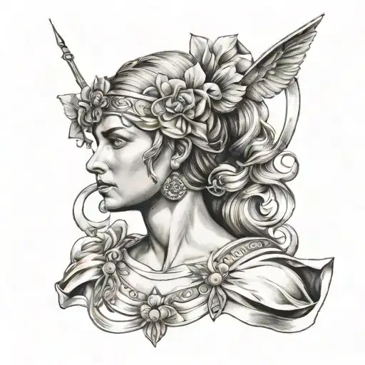 greek goddess artemis bow tied tattoo design idea