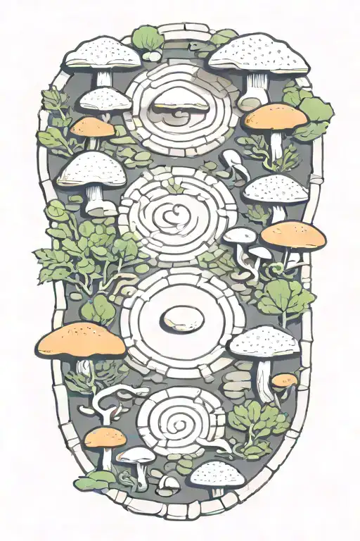 japanese rock garden with local mushrooms, outlined with Banboo, color, the number 5 included  tattoo design idea