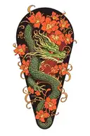 japanese water dragon with waves and cherry blossoms tattoo design idea