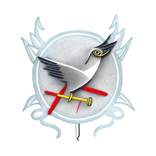 A minimalist tattoo of a sewing needle and thread forming the shape of a bird (passaro) tattoo design idea