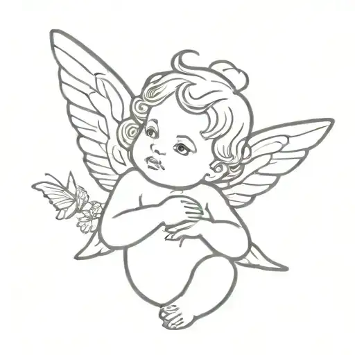 cherub angel with butterfly tattoo design idea