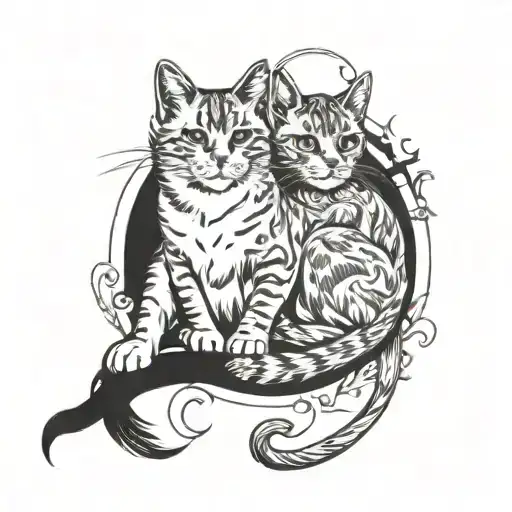 Create a sketch of a tattoo on your hand (long drawing) it should depict 3 cats: red, colored, Siamese. there should be  tattoo design idea