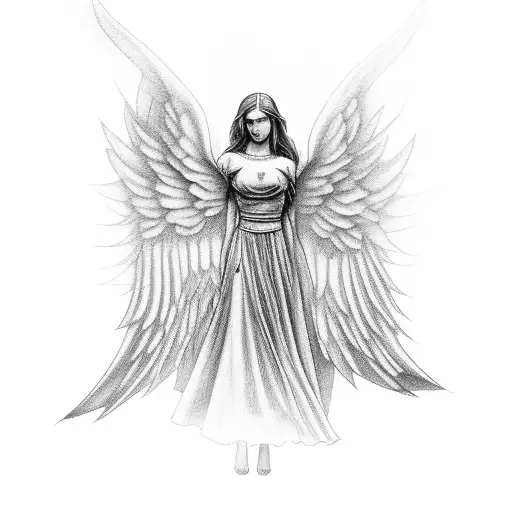 A heavenly staircase leading to a broken angel tattoo design idea
