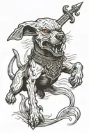 berserk hound with sword stabbed through its head tattoo design idea