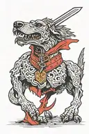 berserk hound with sword stabbed through its head tattoo design idea