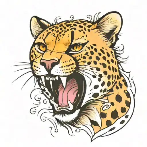 cheetah yelling looking ahead tattoo design idea