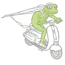 Kermit the frog riding a scooter wearing a Loki helmet  tattoo design idea