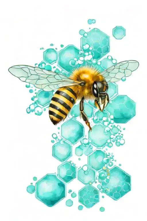 honeybee with honeycomb pattern with molecular structures tattoo design idea