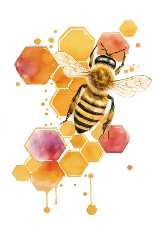 honeybee with honeycomb pattern with molecular structures tattoo design idea
