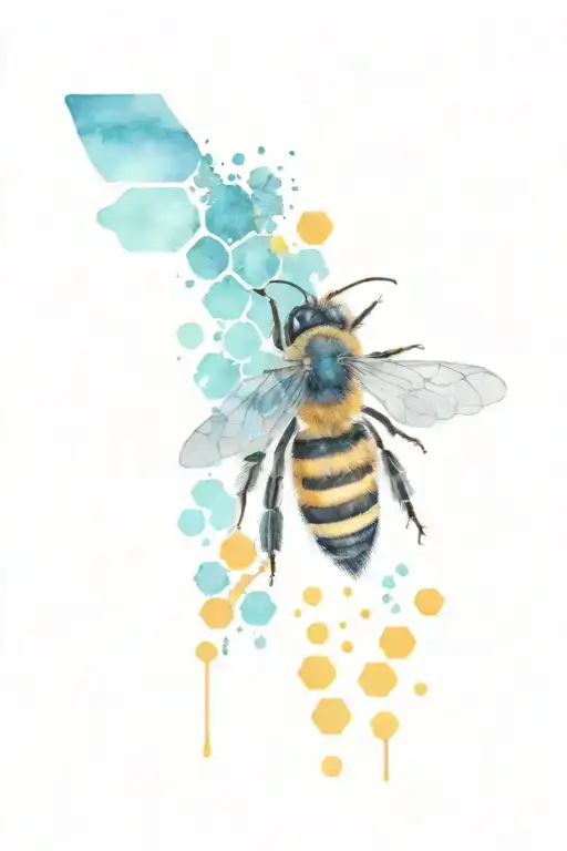 honeybee with honeycomb pattern with molecular structures tattoo design idea