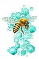 honeybee with honeycomb pattern with molecular structures tattoo design idea