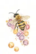 honeybee with honeycomb pattern with molecular structures tattoo design idea