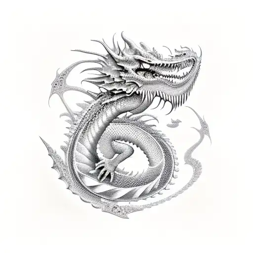 fractal dragon and dice tattoo design idea