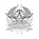 two ravens spiral with scrolls and feathers tattoo design idea