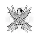 two ravens spiral with scrolls and feathers tattoo design idea