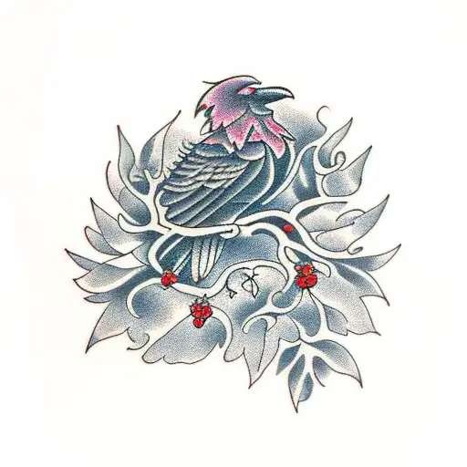Raven and tree black tattoo design idea