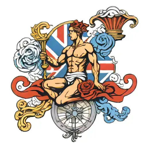mercury god Hermes with union jack tattoo design idea