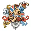 mercury god Hermes with union jack tattoo design idea