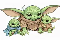 baby Yoda and stitch staring down at bluey tattoo design idea