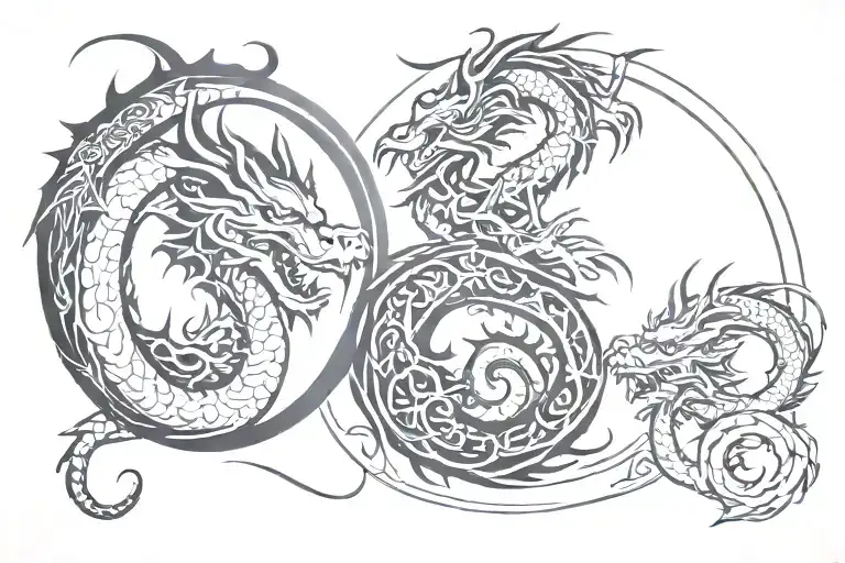 Lettering "CHRISTIAN" yin yang dragon tattoo design idea