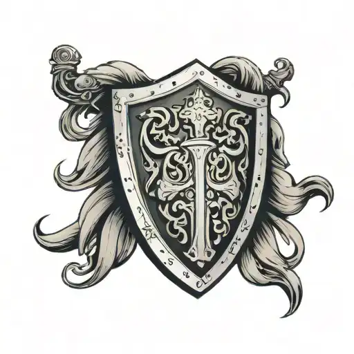 a crusader shield with a Guiness harp in the middle tattoo design idea