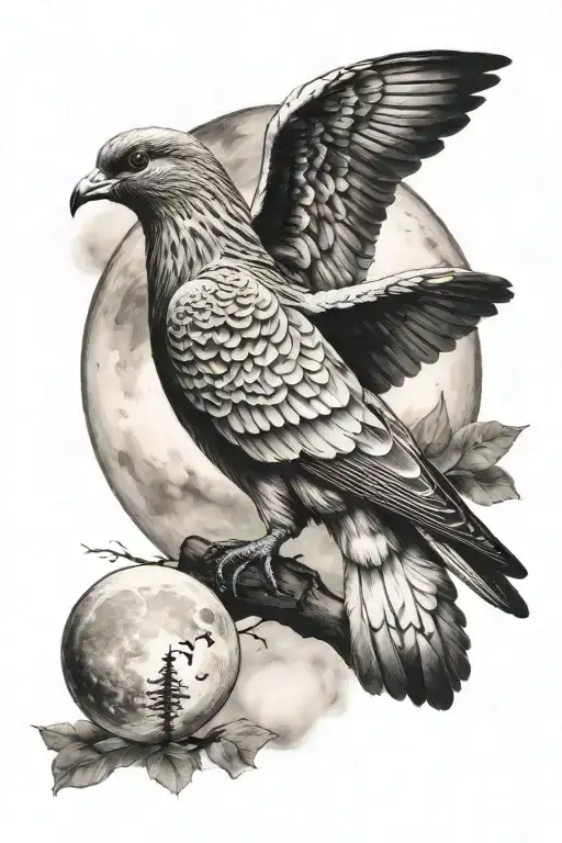 moon, pigeon, dad memorial tattoo design idea