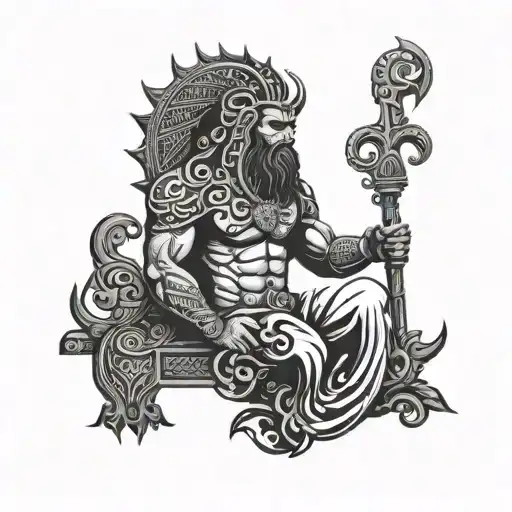 A mythical creature combining elements of bodybuilding and Middle Eastern culture with a touch of technology tattoo design idea