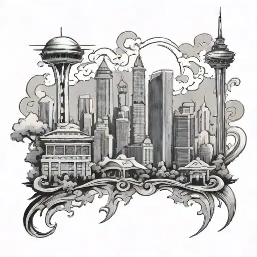 Create a tattoo of the Atlanta skyline with subtle Naruto elements integrated throughout the design tattoo design idea