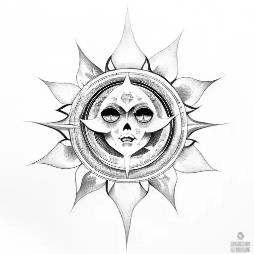 gothic sun, black art tattoo design idea