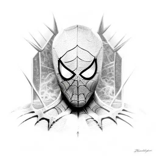 Realistic portrait of Spiderman with horror-themed elements tattoo design idea