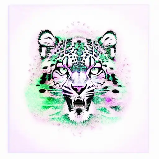 purple and green snow leopard tattoo design idea