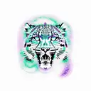 purple and green snow leopard tattoo design idea